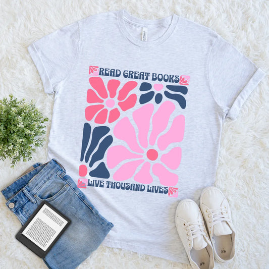boho floral vintage flower power reader t-shirt