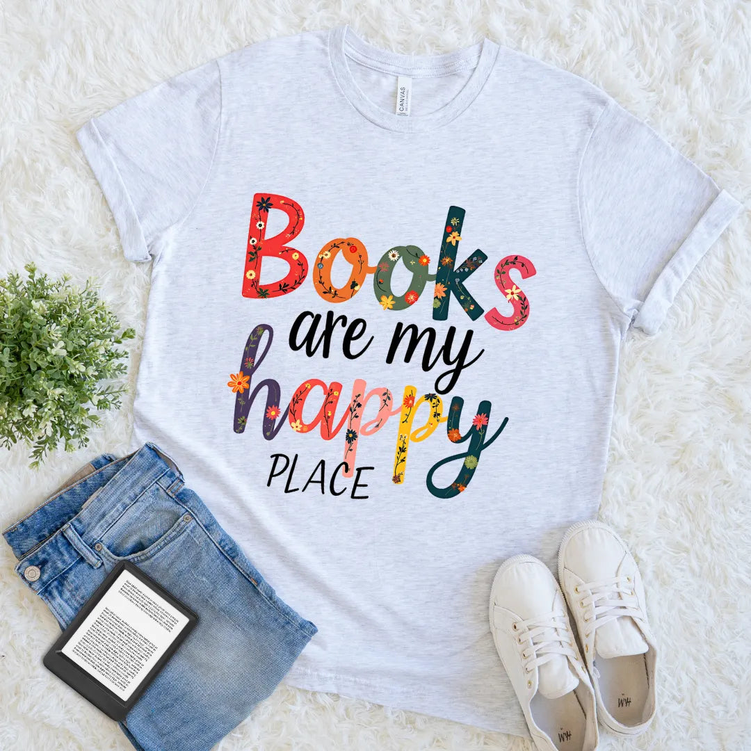 colorful floral books are my happy place shirt