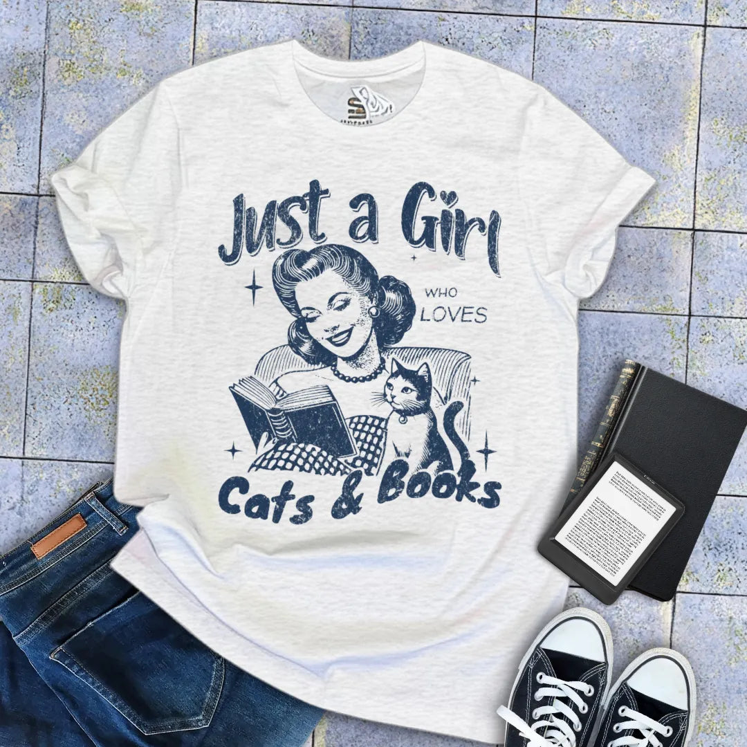 cat and books shirt for introverted girls