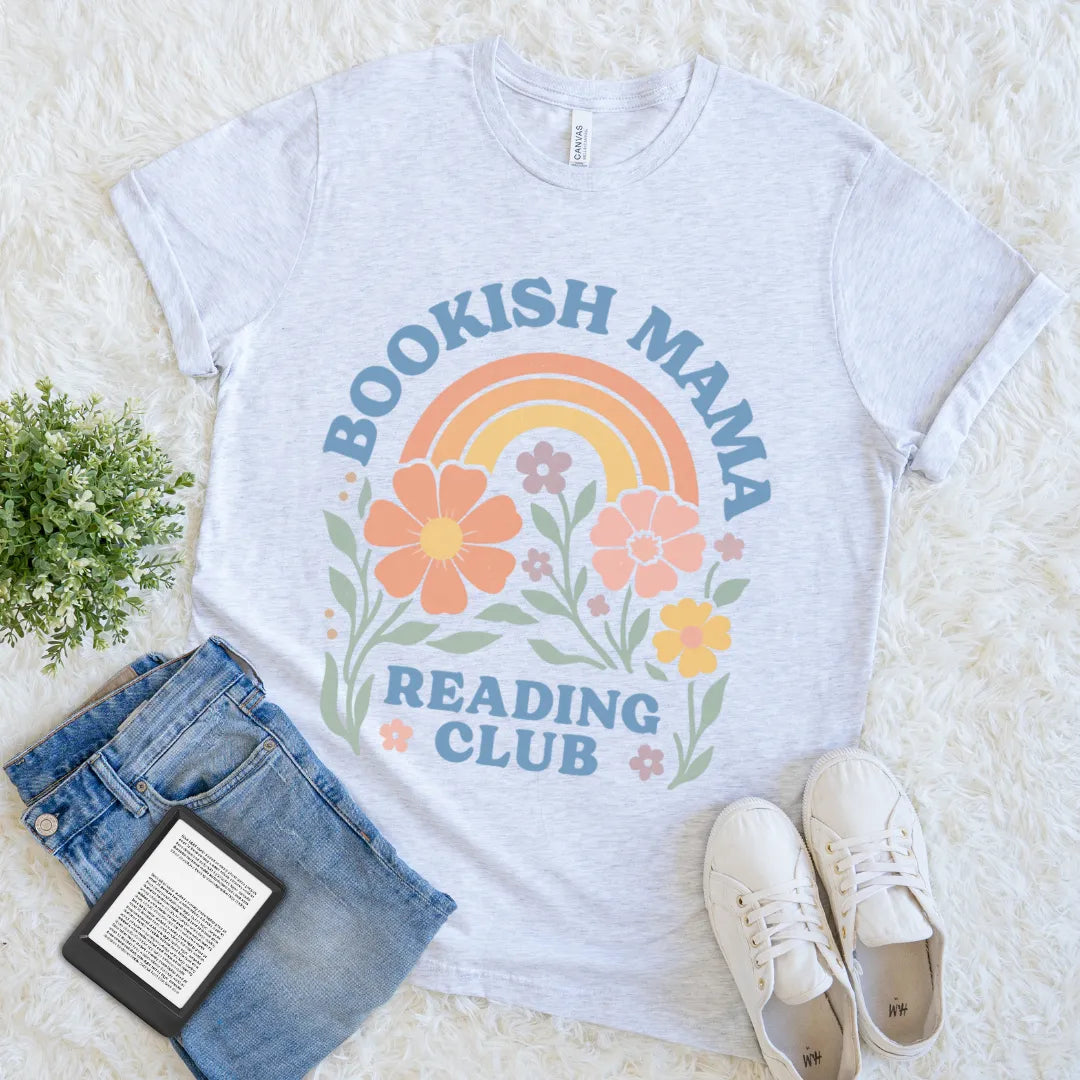 vintage style literary mom gift rainbow tee
