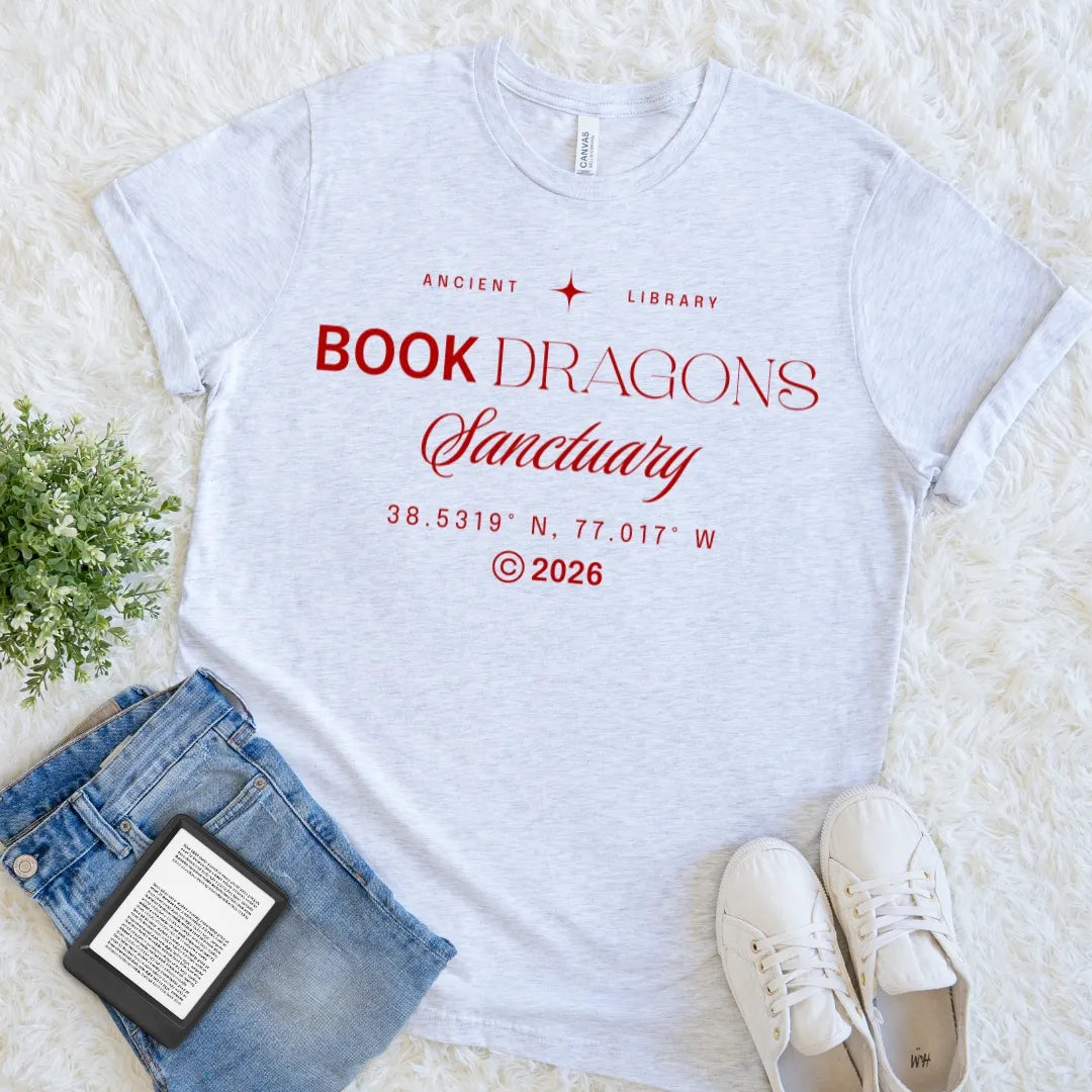 Ash Book Dragons Sanctuary minimalist library book lover T-shirt