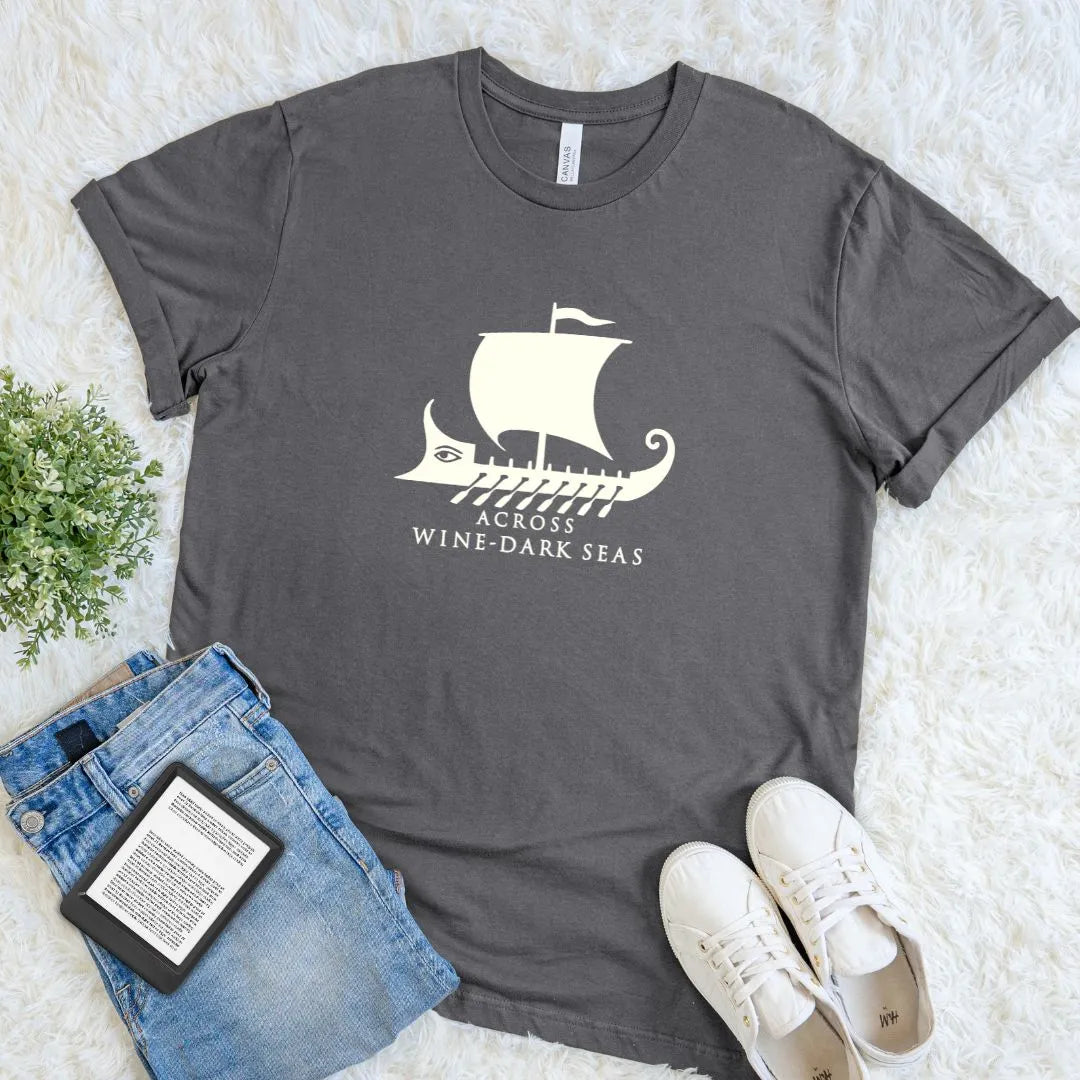 Cozy reader shirt with ancient Greek ship illustration for mythology lovers