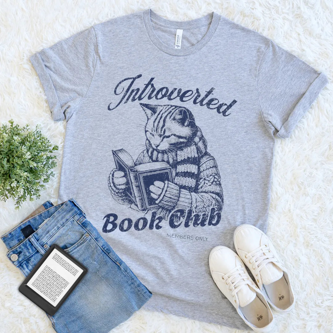 funny introvert tee for book lovers and cat people