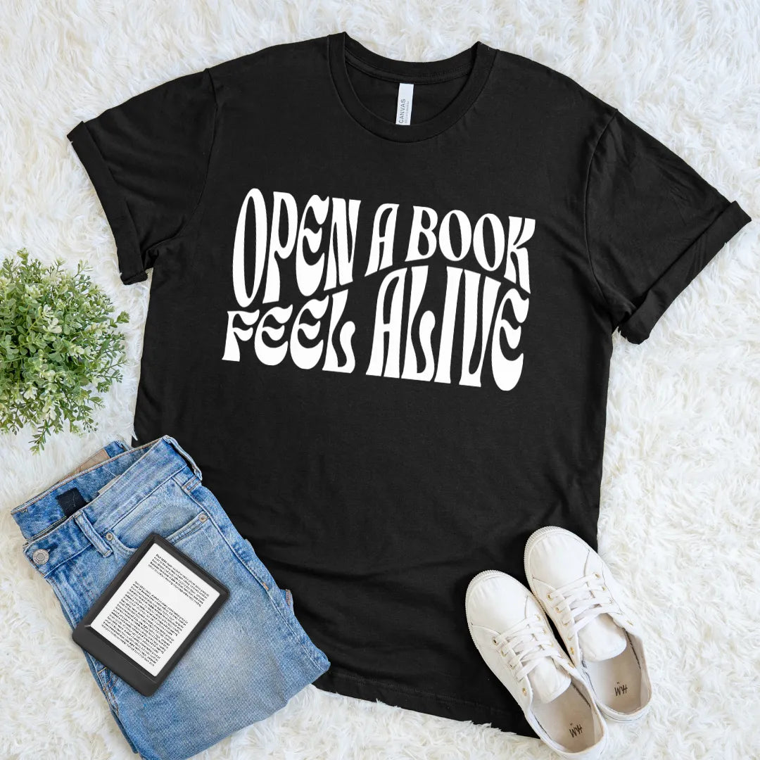 retro typography reading shirt – open a book tee
