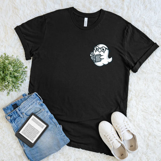 ghost reading book t-shirt