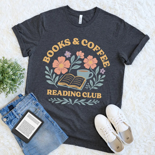 books and coffee reading club vintage t-shirt