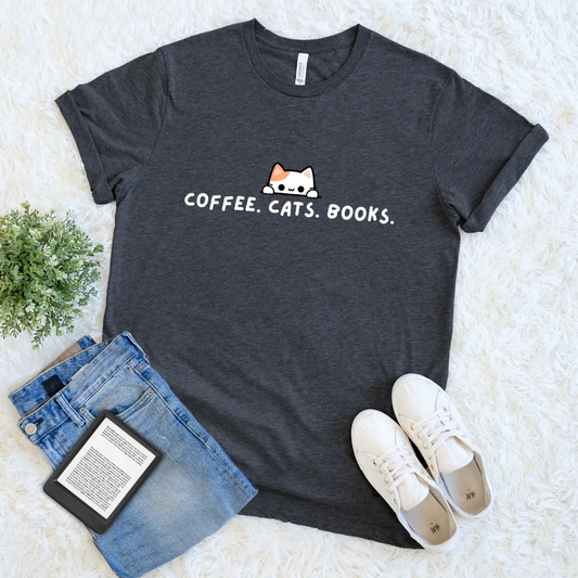 Minimal reader tee featuring kawaii cat illustration