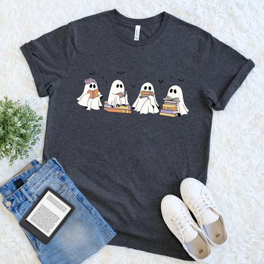 spooky cute ghost book club Halloween shirt for readers