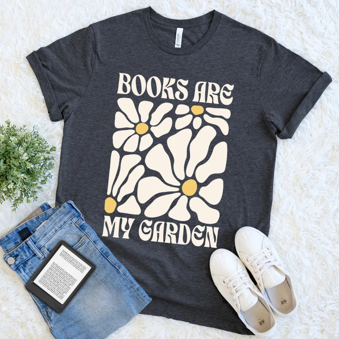 retro floral book lover tee – books are my garden