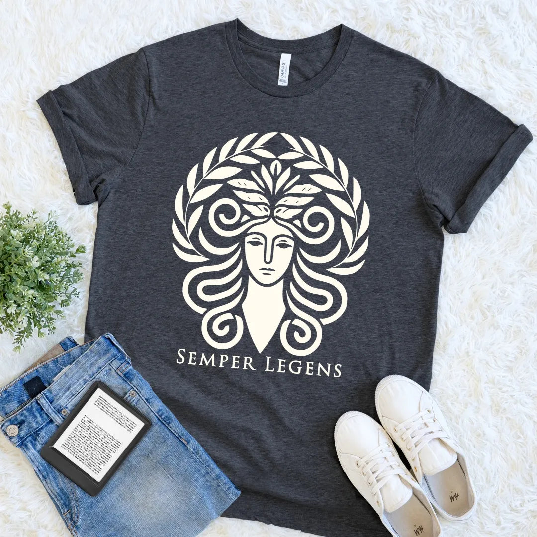 Dark Grey Heather Semper Legens Always Reading Latin book lover T-shirt