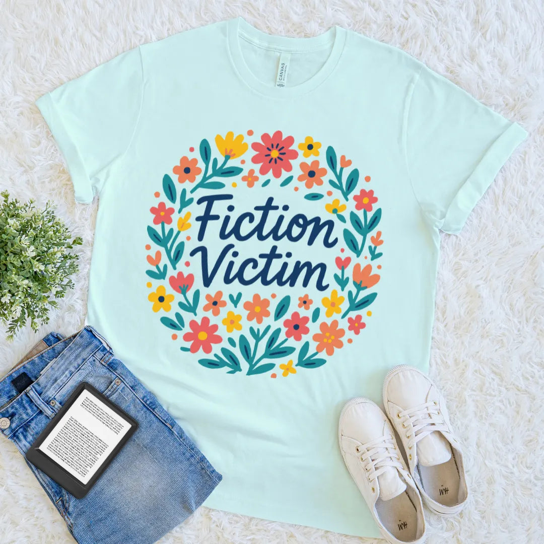 Bookish tee featuring hand-lettered quote and colorful flowers