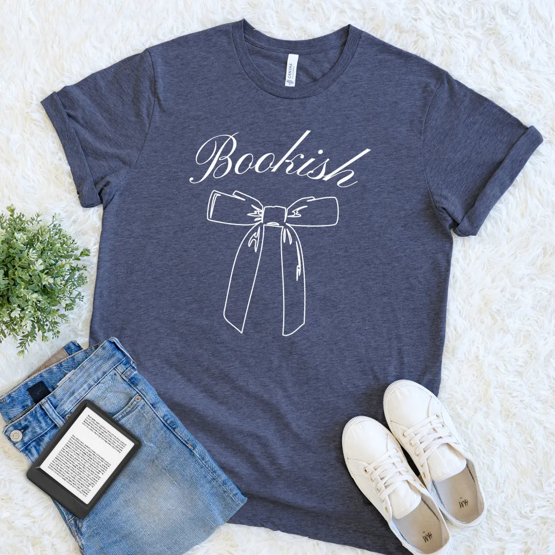 reader shirt with romantic typography and ribbon design