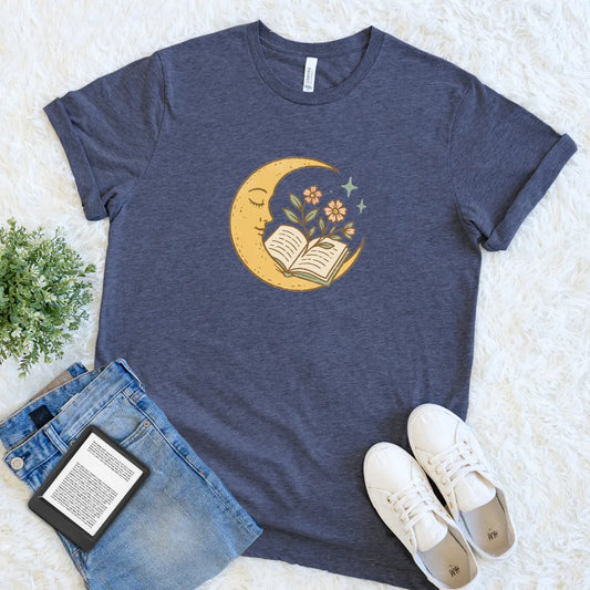 cottagecore book lover shirt with moon design