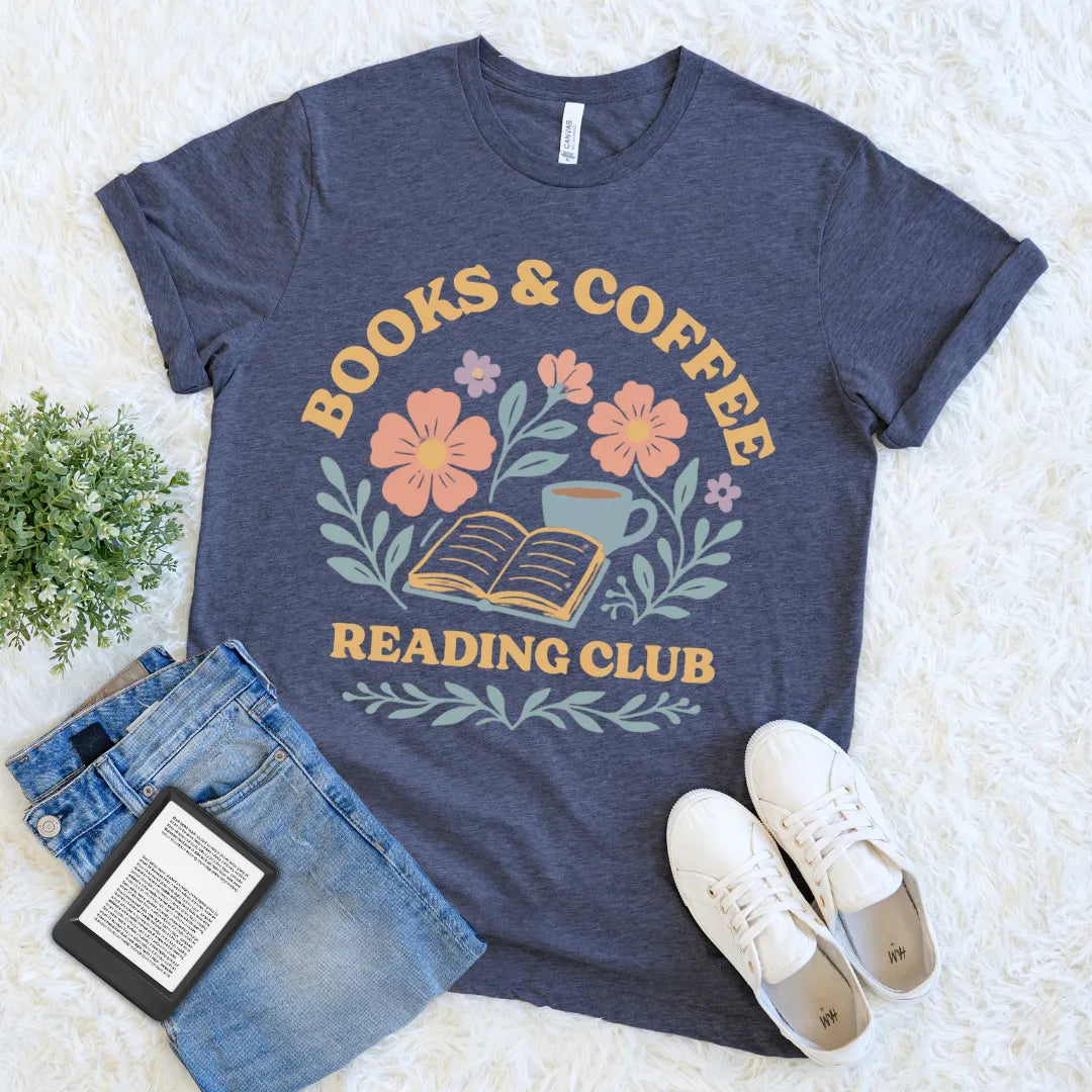 books and coffee reading club vintage t-shirt