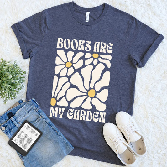 retro floral book lover tee – books are my garden