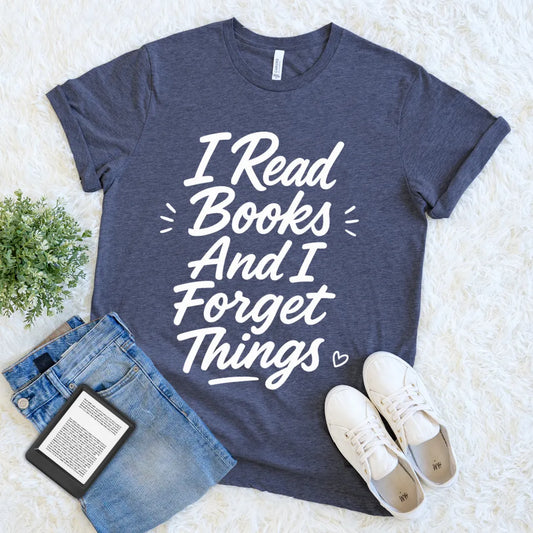 Humor reading graphic tee gift for bookworms in heather navy