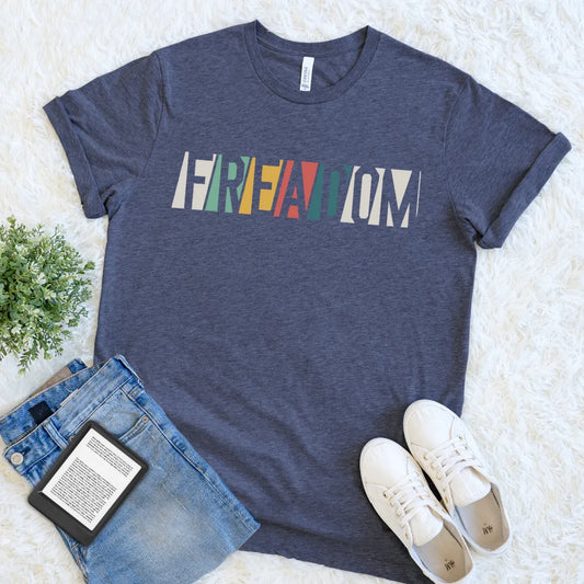 freadom vintage book lover tee with rainbow font