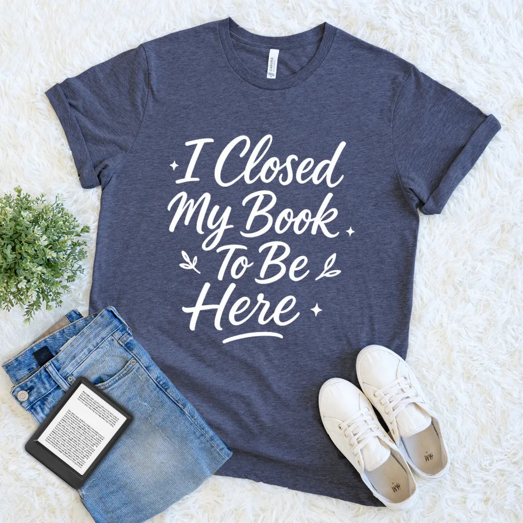 Heather navy literary T-shirt with witty text design for readers