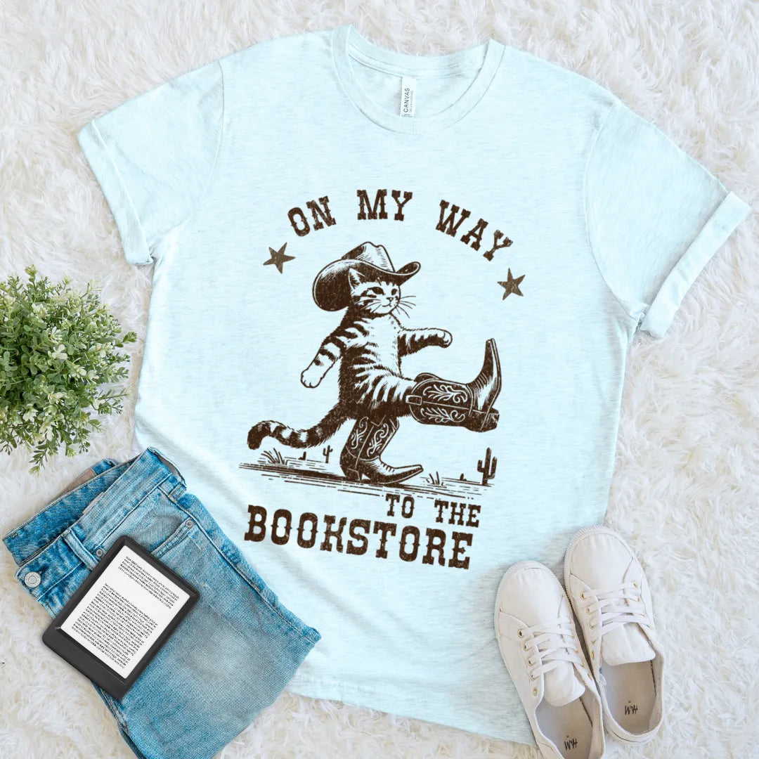 Bookstore Cowboy Cat Tee