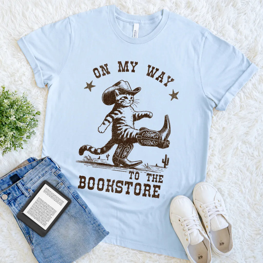 cowboy cat bookstore shirt for introvert readers