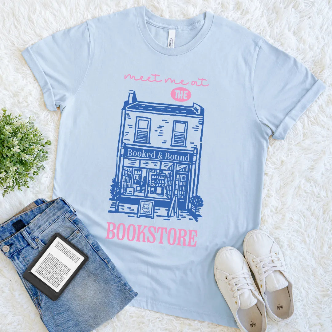 vintage bookshop hand-drawn illustration on t-shirt