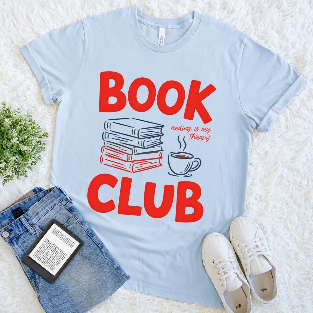 stack of books and coffee tee design