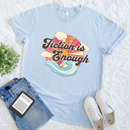 light blue vintage fiction is enough book lover shirt
