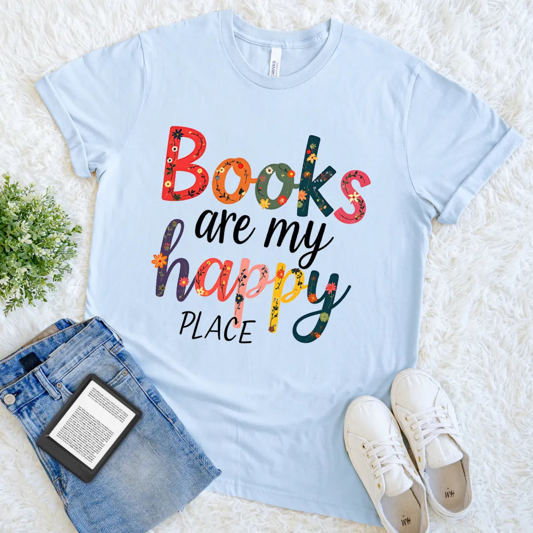 colorful floral books are my happy place shirt