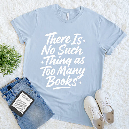 light blue graphic tee for readers who collect books without guilt