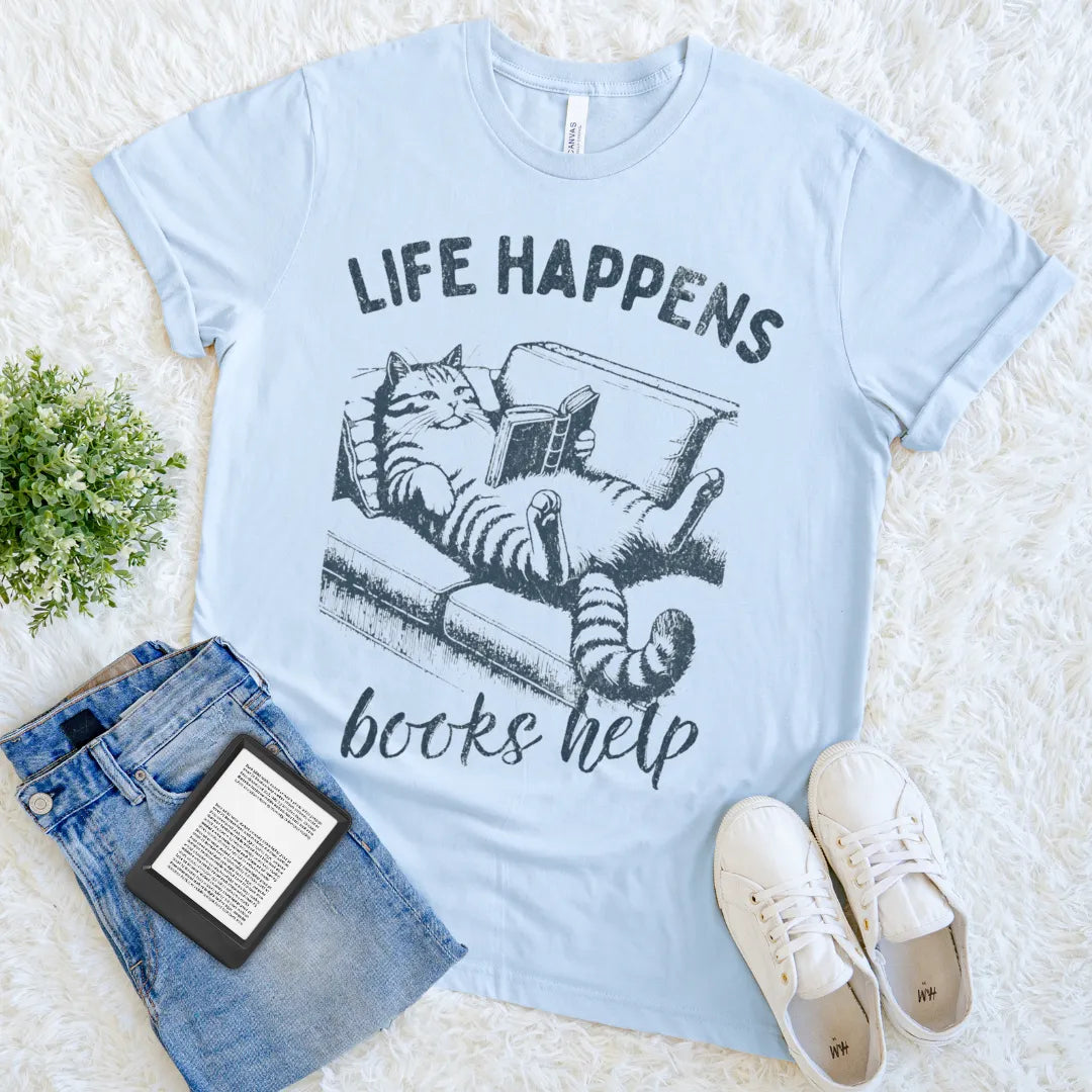 cozy cat book lover t-shirt