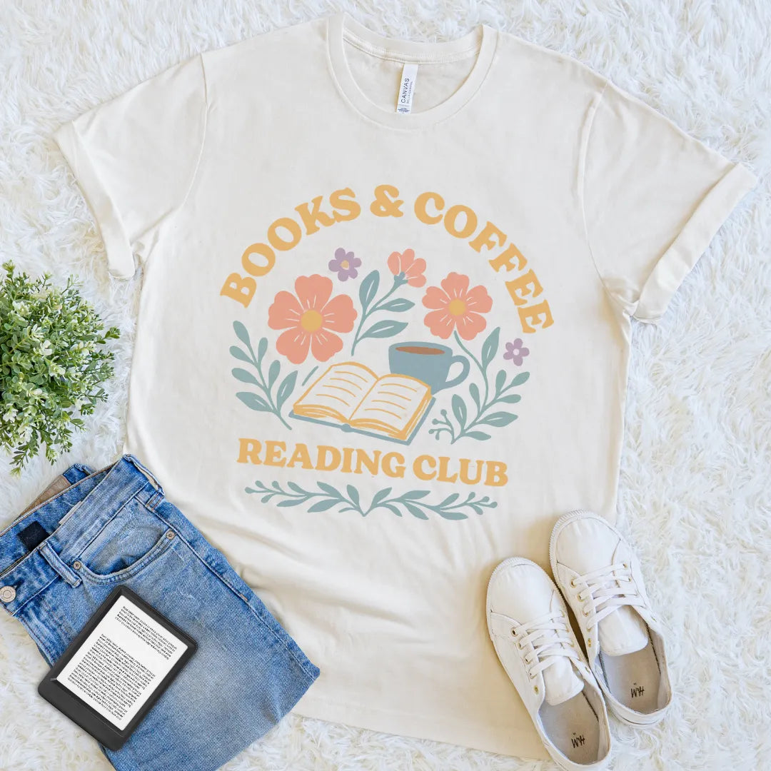 cozy retro tee for book lovers and caffeine fans