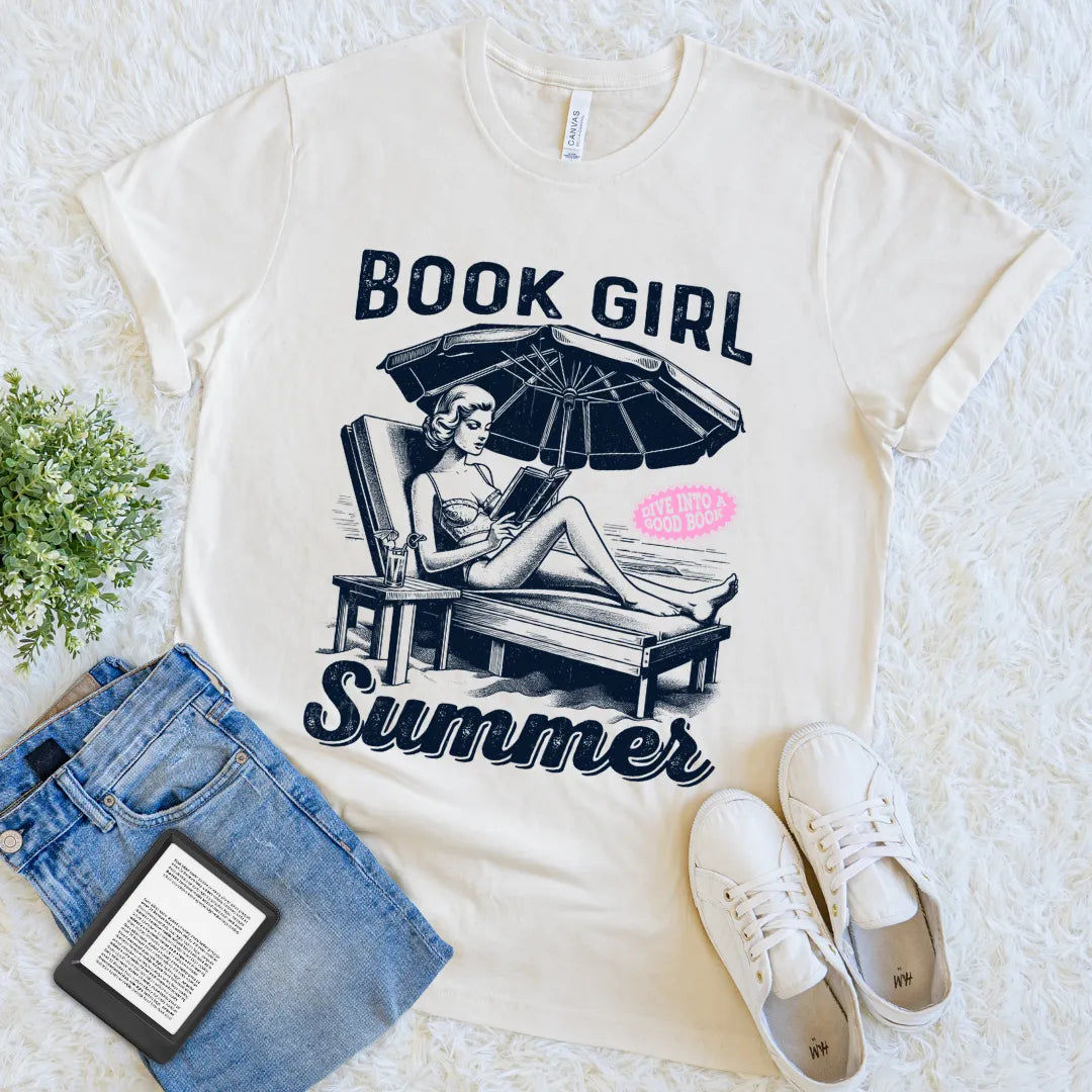 vintage book girl reading tee