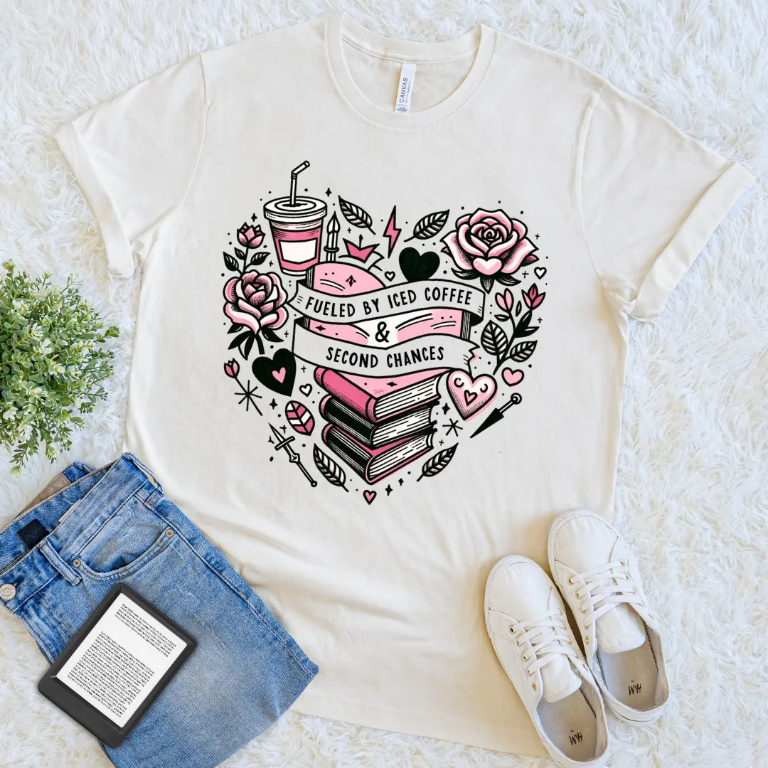 tattoo style book lover tee with roses and heart