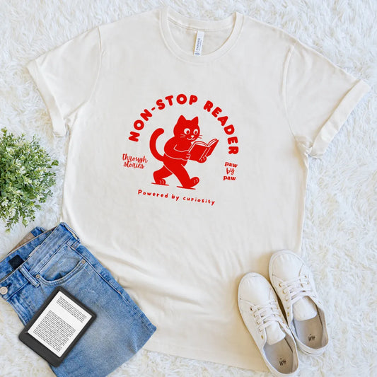 funny literary introvert tee with cute kitty design