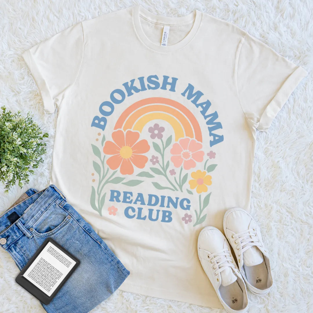 vintage style literary mom gift rainbow tee