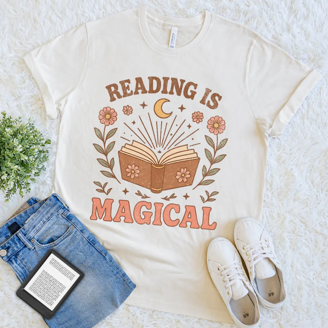 bookcore vintage floral reading is magical tee