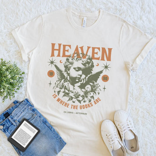 soft cotton Aesthetic angelcore tee for book lovers and fiction romantics in natural beige colour