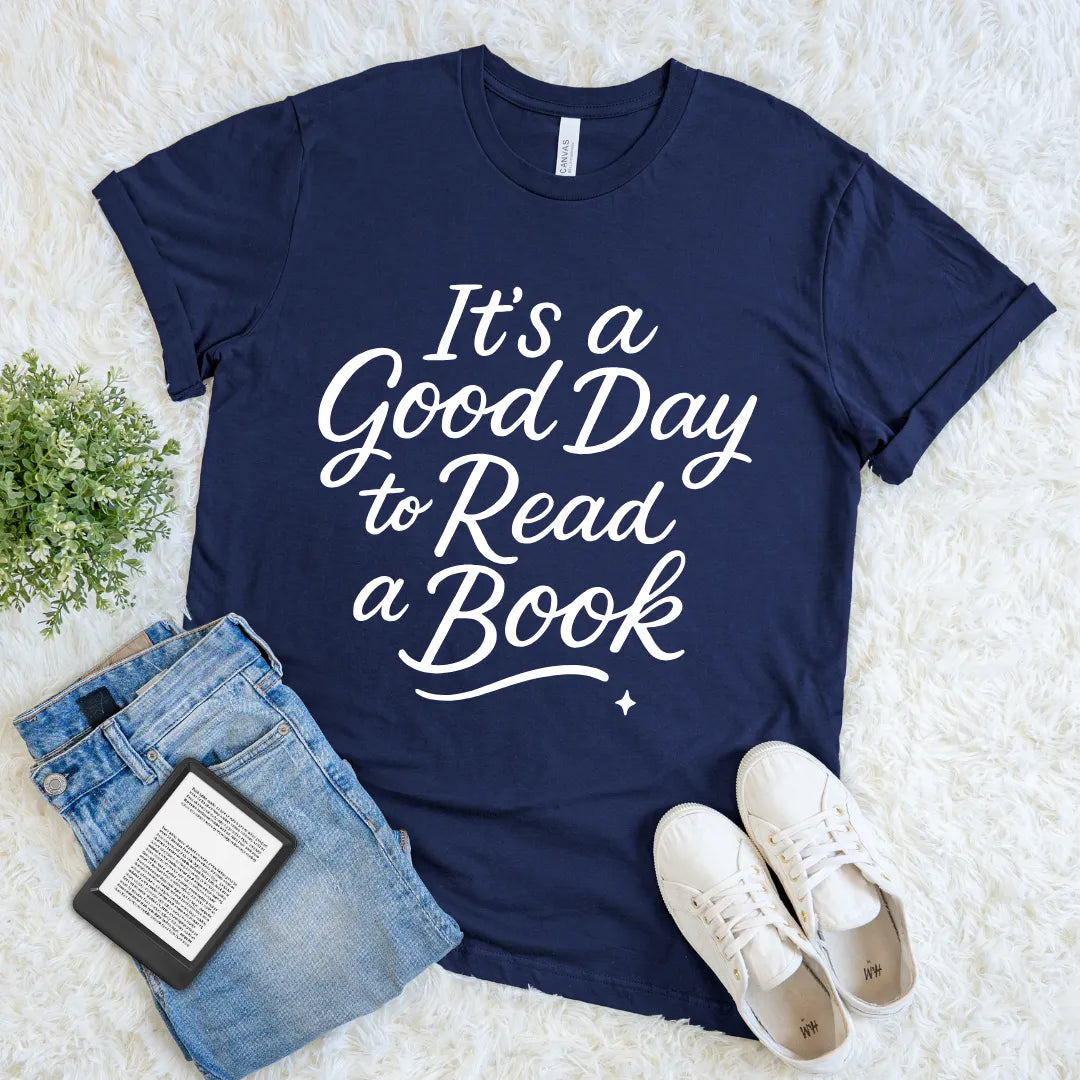 Simple text-based navy T-shirt for bookworms and readers