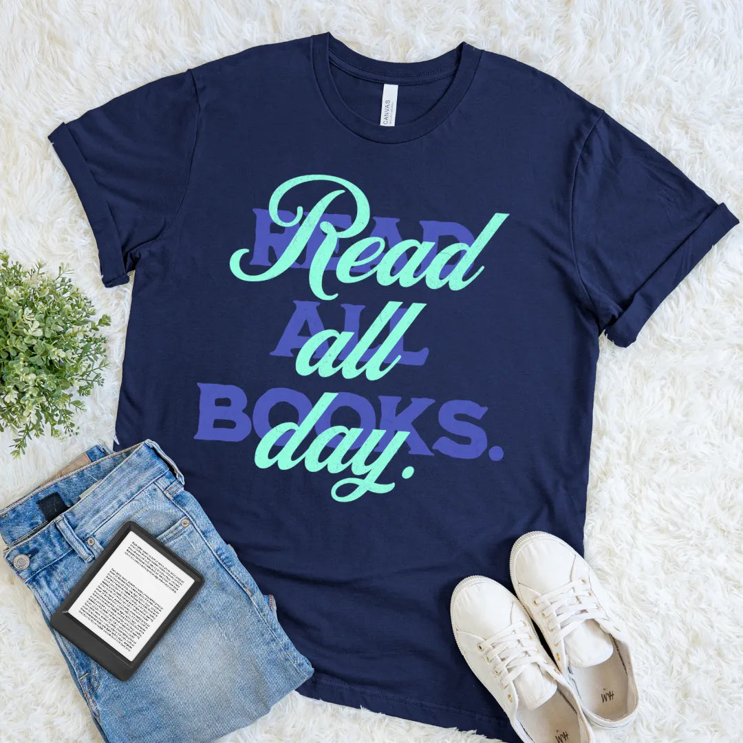 read all books all day retro pastel tee