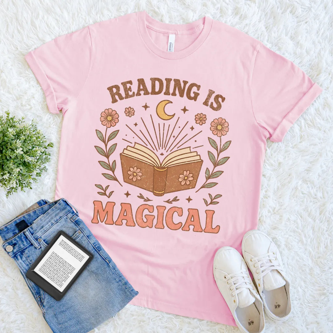 vintage floral reading is magical tee
