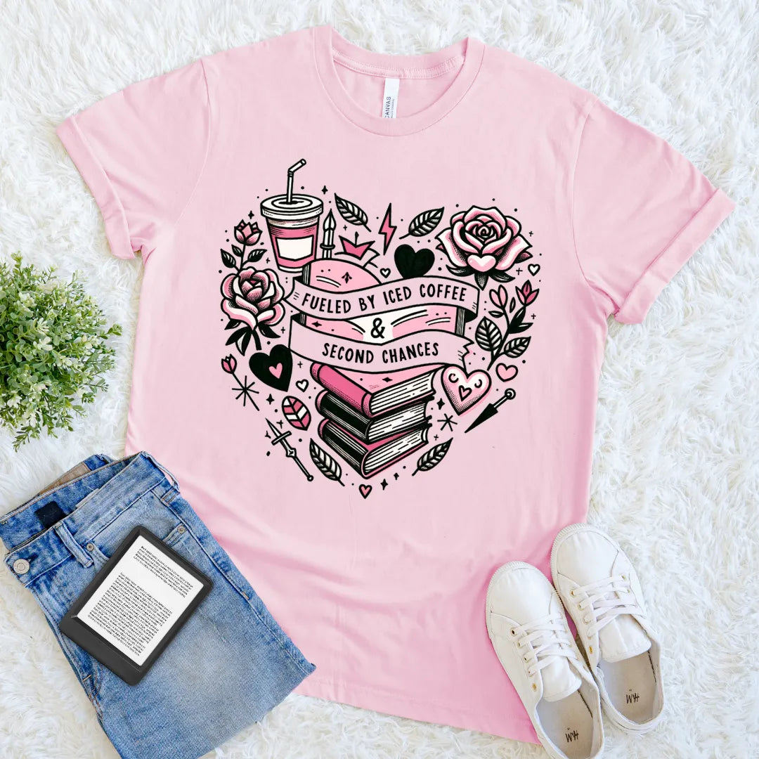 tattoo style book lover tee with roses and heart