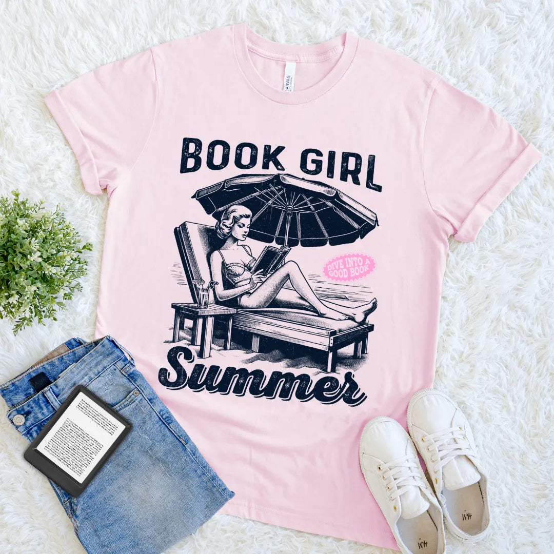 vintage book girl reading tee
