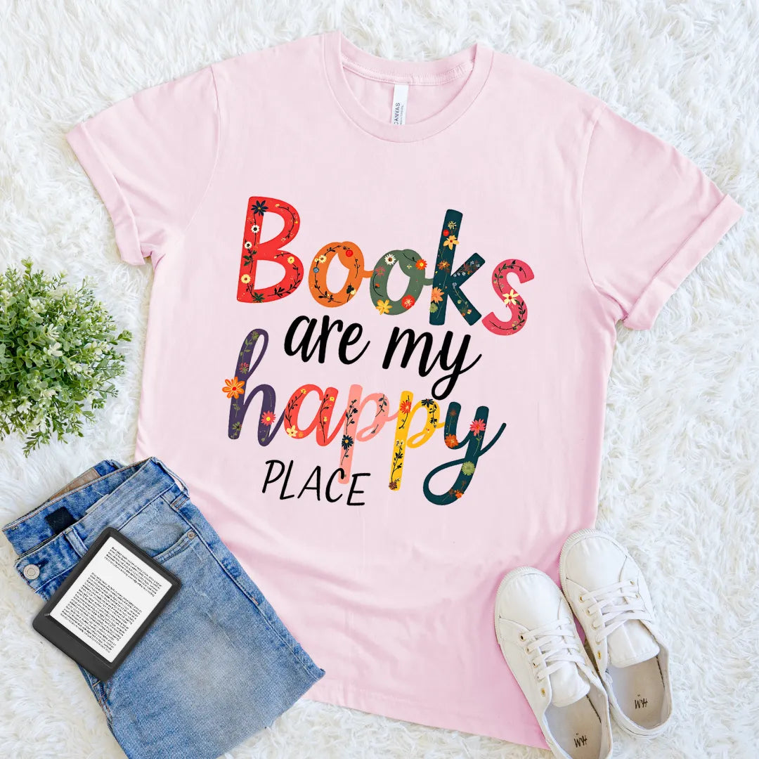 colorful floral books are my happy place shirt