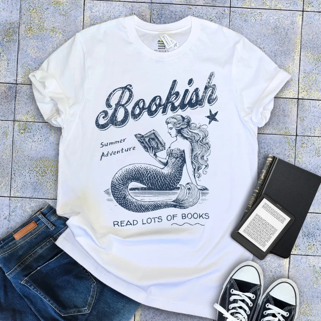 bookish mermaid reading shirt for summer readers