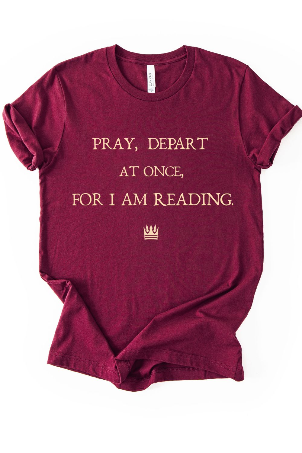 A soft cotton maroon red Shakespeare-inspired quote tee for English literature fans
