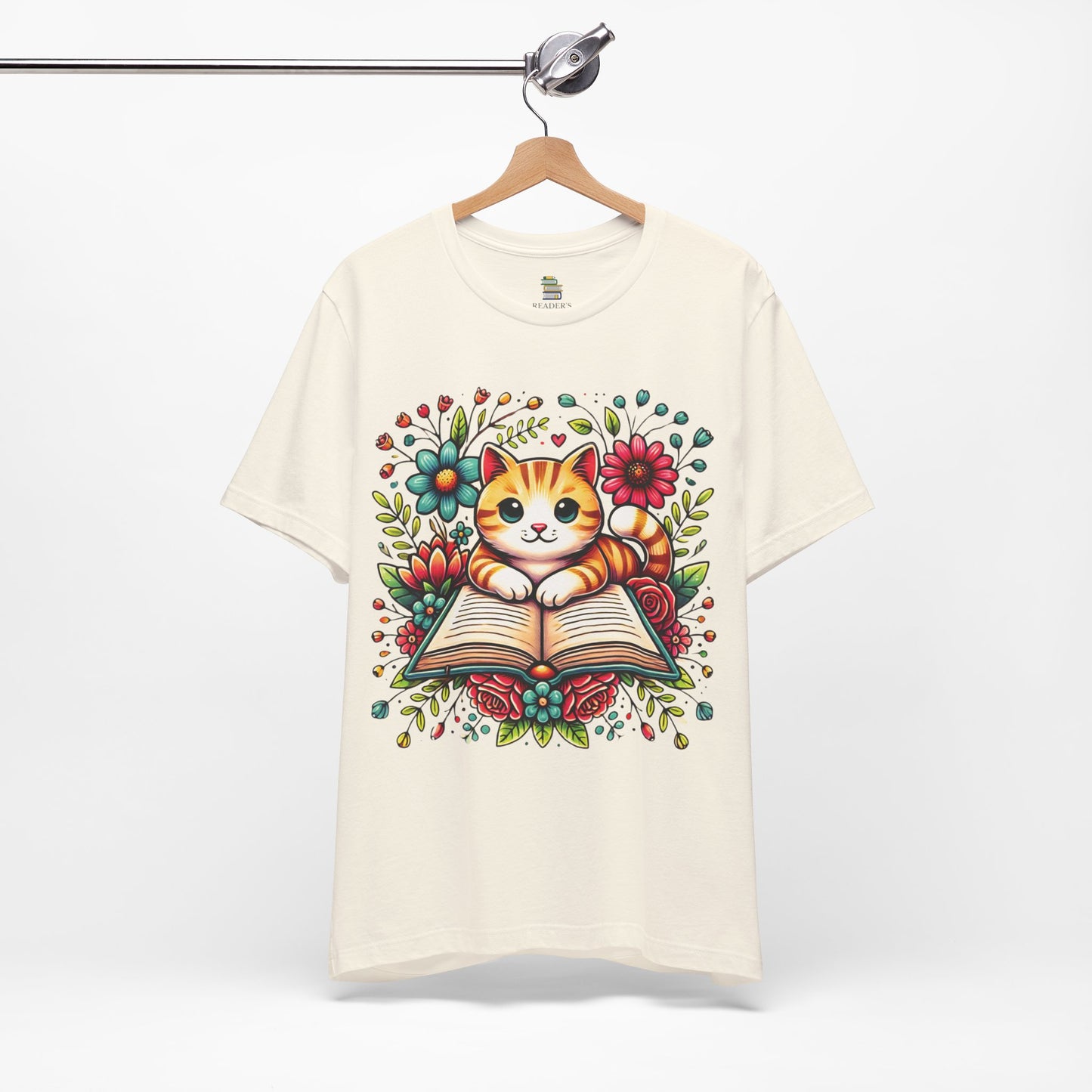 Sweet Bookish Cat In Flowers Unisex T-shirt