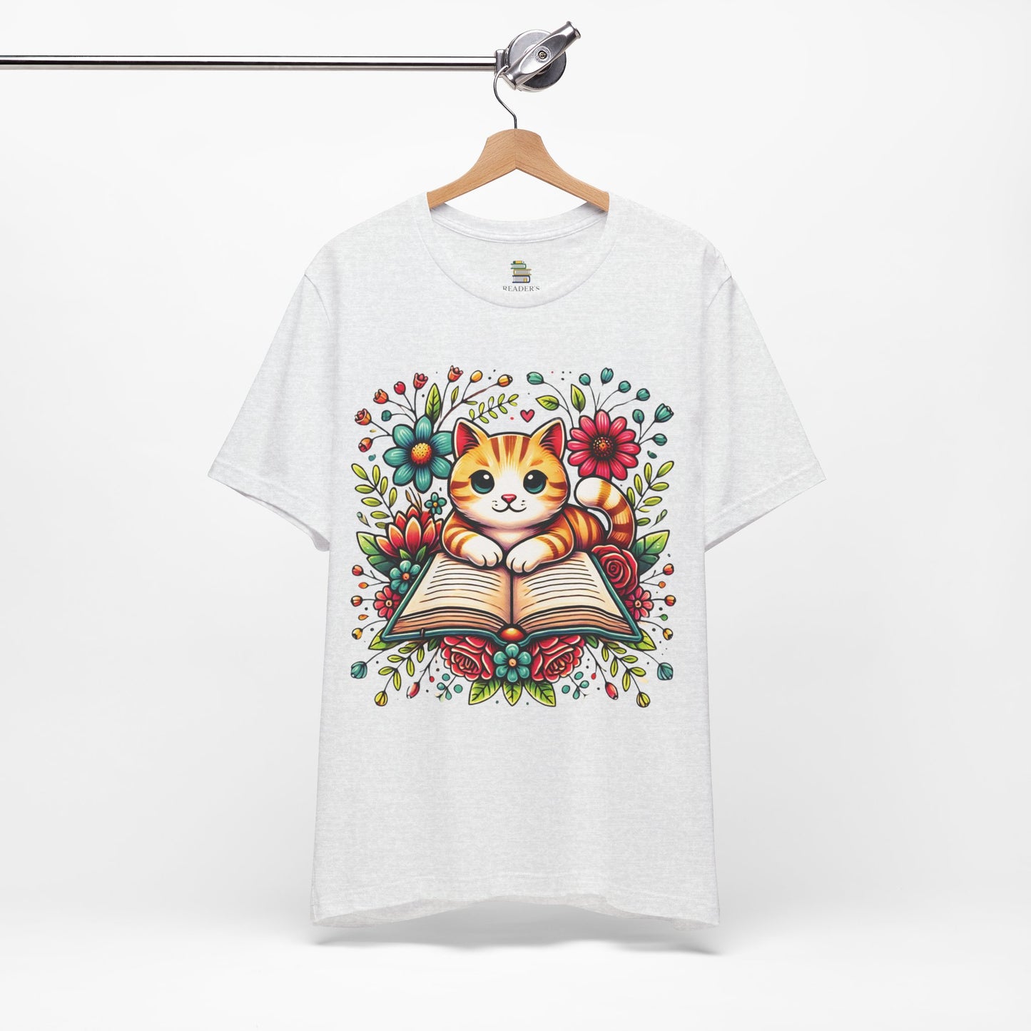 Sweet Bookish Cat In Flowers Unisex T-shirt