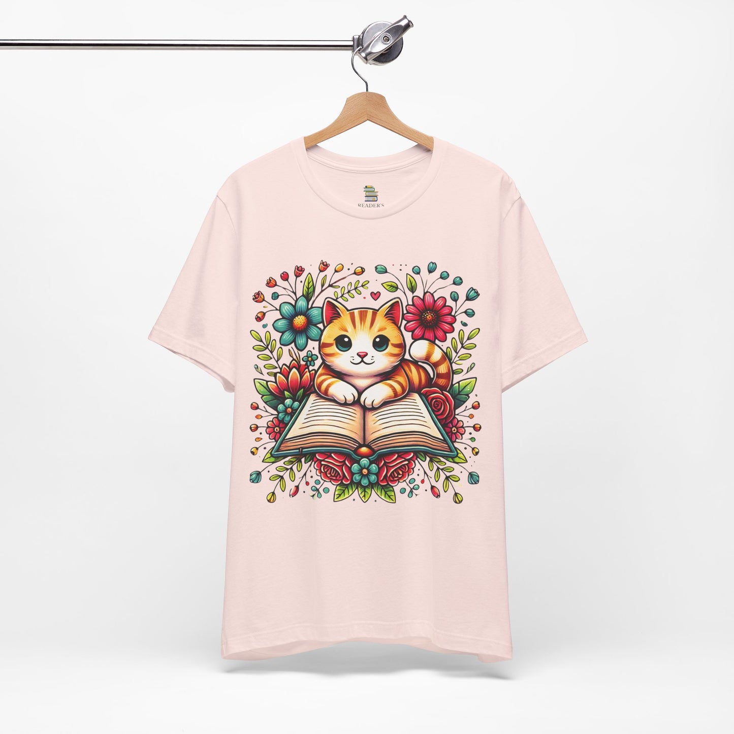 Sweet Bookish Cat In Flowers Unisex T-shirt