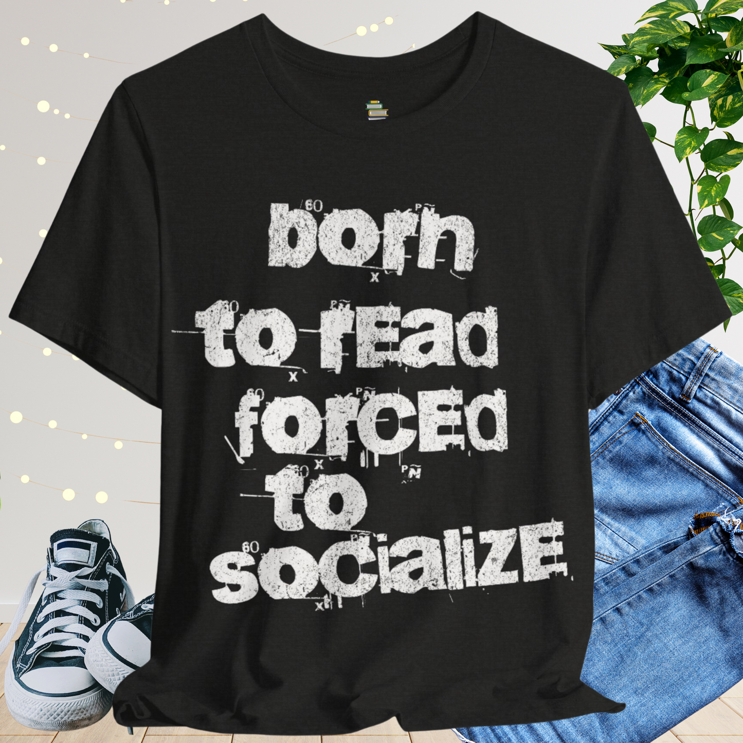 Born To Read Forced To Socialize Stencil Unisex T-shirt