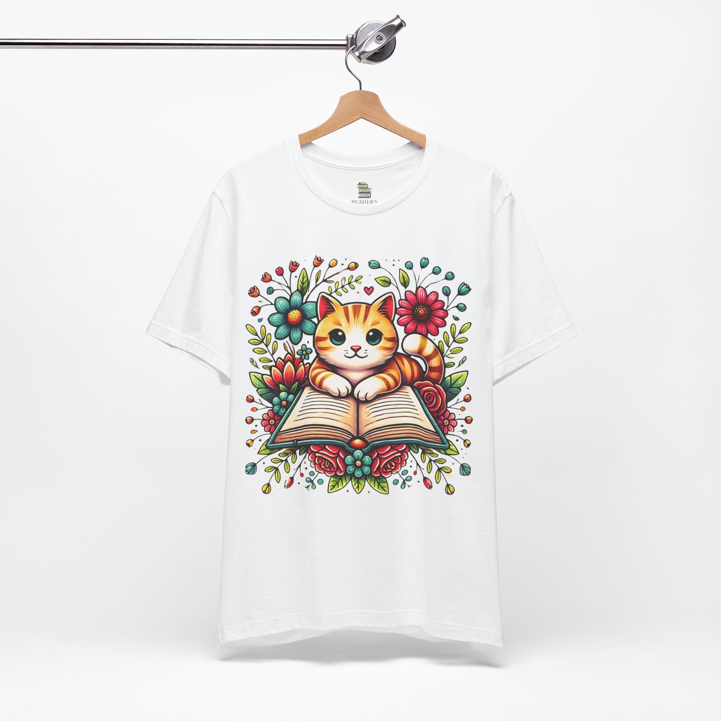 Sweet Bookish Cat In Flowers Unisex T-shirt